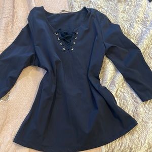 Boston Proper 3/4 sleeve black stretch tie front dress shirt.